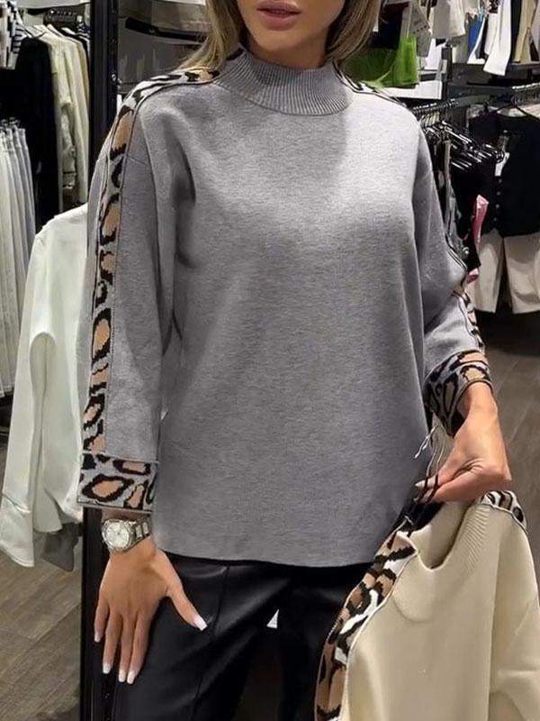 Top de cuello alto de manga larga con estampado de leopardo para mujer