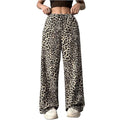 Pantalones casuales de cintura alta con estampado de leopardo y pierna ancha para mujer, elegantes pantalones largos holgados con cordón ajustable
