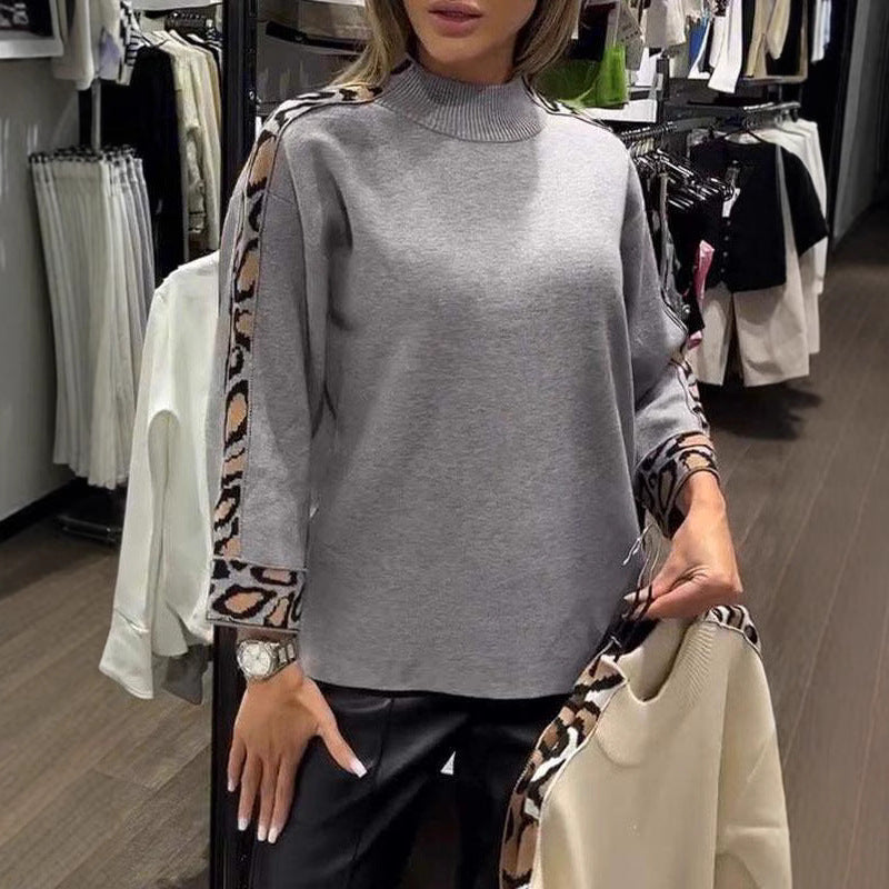 Top de cuello alto de manga larga con estampado de leopardo para mujer