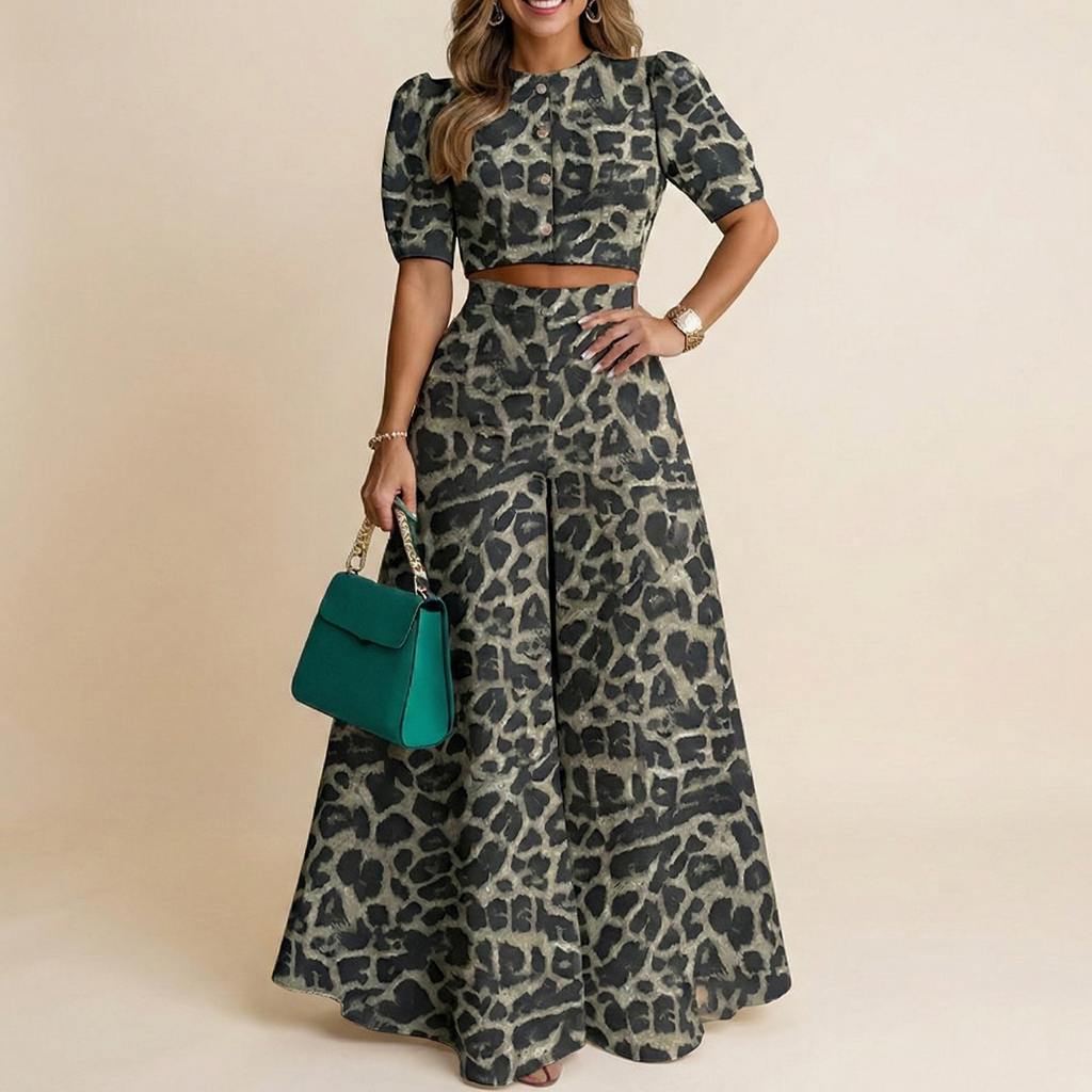 Conjunto de traje con pantalón estampado y top estampado