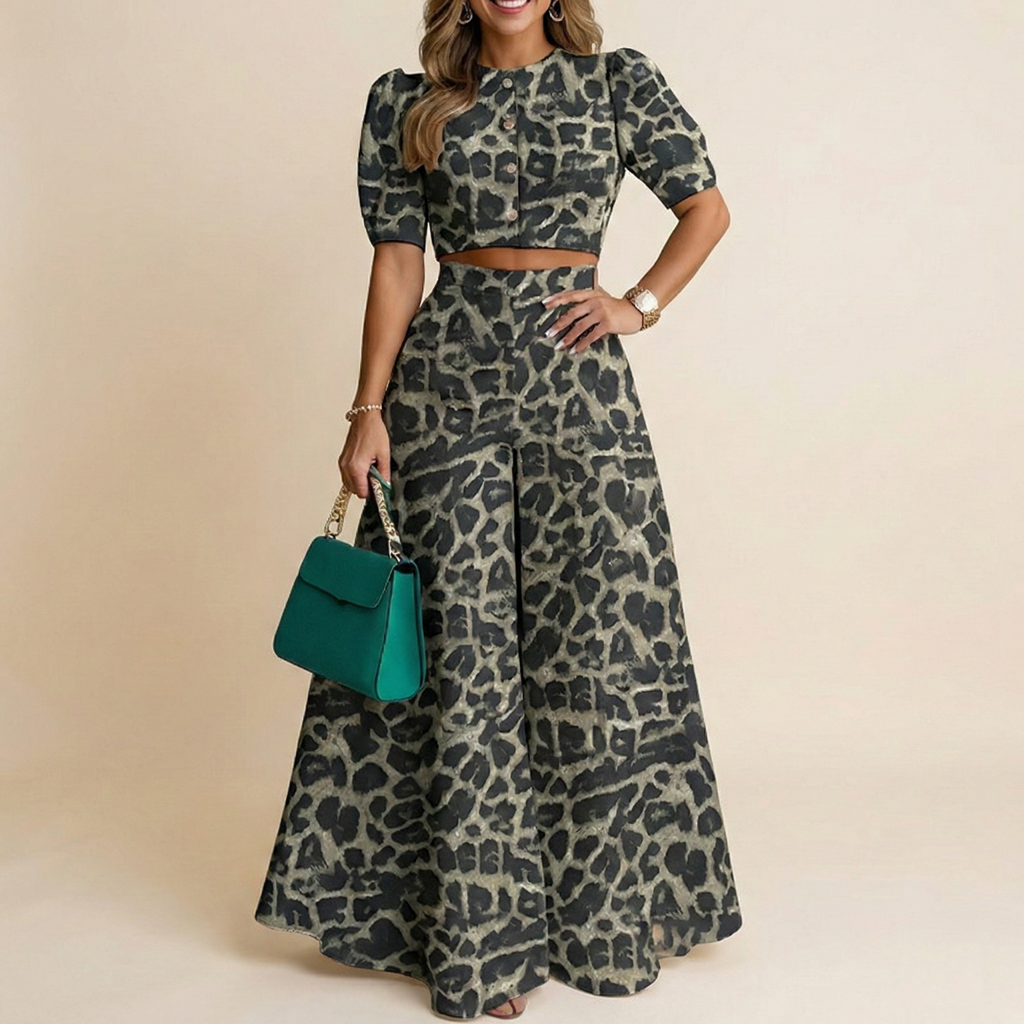 Conjunto de traje con pantalón estampado y top estampado