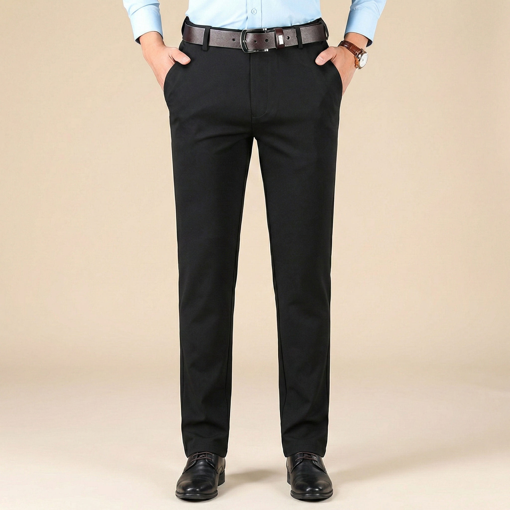 Pantalones casuales elásticos para hombre, holgados, resistentes a las arrugas y sin planchado