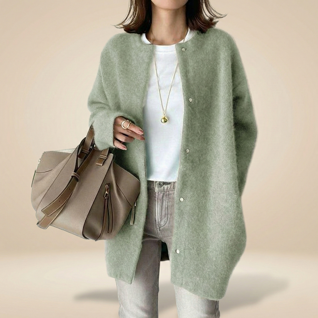 Cárdigan holgado de cuello redondo y botonadura sencilla, chaqueta de color liso a la moda para invierno y primavera, ropa de mujer