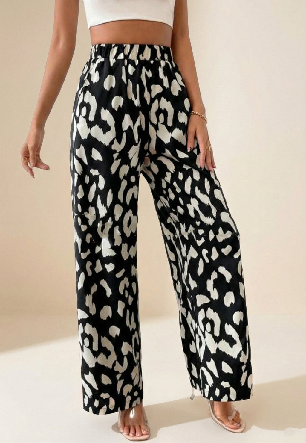 Pantalones con estampado de leopardo y bolsillos para mujer