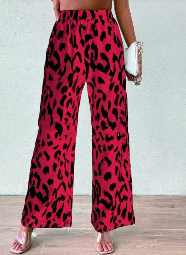 Pantalones con estampado de leopardo y bolsillos para mujer