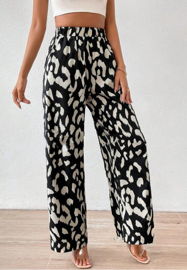 Pantalones con estampado de leopardo y bolsillos para mujer