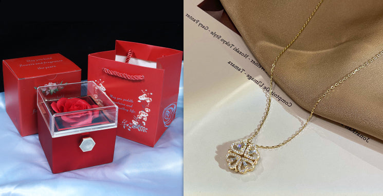 Collar de trébol de cuatro hojas con forma de corazón plegable magnético